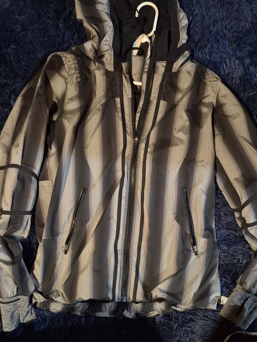 lululemon athletica Striped Gray Hooded Bomber Jacket